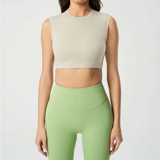 Short Round Neck Yoga Vest Naked Women Feeling Light Breathable Sleeveless Pilates Fitness Sports Top - ALTARIA