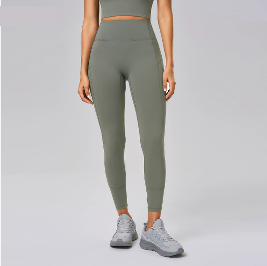 No Embarrassment Line Yoga Pants Women High Waist Hip Lift Fitness Pants Back Waist Pocket Nude Feel Sports Ninth Pants - ALTARIA