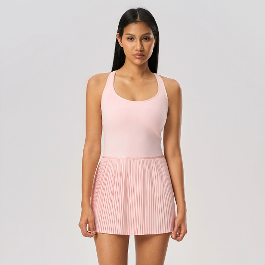 Back Shaping Sports Dress Women with Chest Pad Yoga Vest Skirt Cool Breathable Tennis Pleated Skirt - ALTARIA
