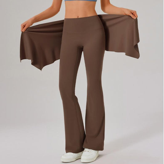 Nude Feel High Waist Workout Yoga Pants Women Stretch Slim Look Running Sports Casual Flared Pants Fart Curtain Two Piece Set - ALTARIA