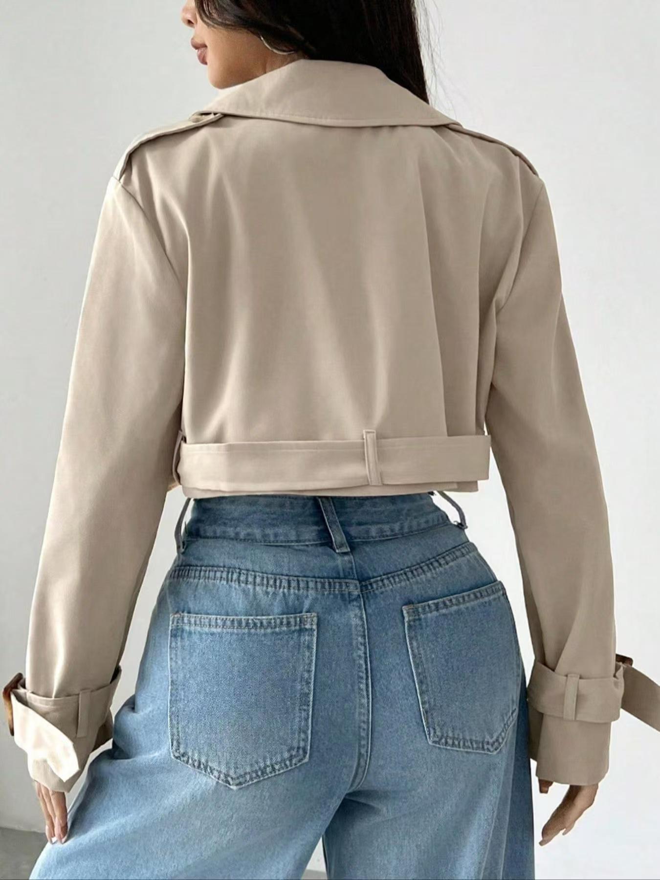 Women Clothing Belt Short Casual Trench Coat - ALTARIA