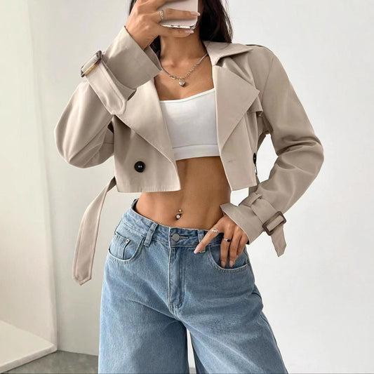 Women Clothing Belt Short Casual Trench Coat - ALTARIA