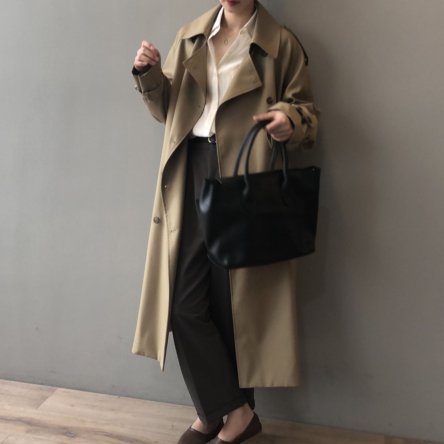 Long Trench Coat for Women Autumn Korean Elegant Loose Waist Tight Slimming Casual Coat for Women - ALTARIA