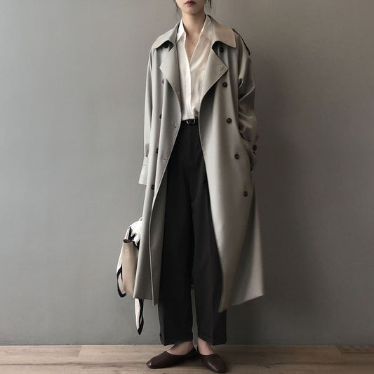Long Trench Coat for Women Autumn Korean Elegant Loose Waist Tight Slimming Casual Coat for Women - ALTARIA