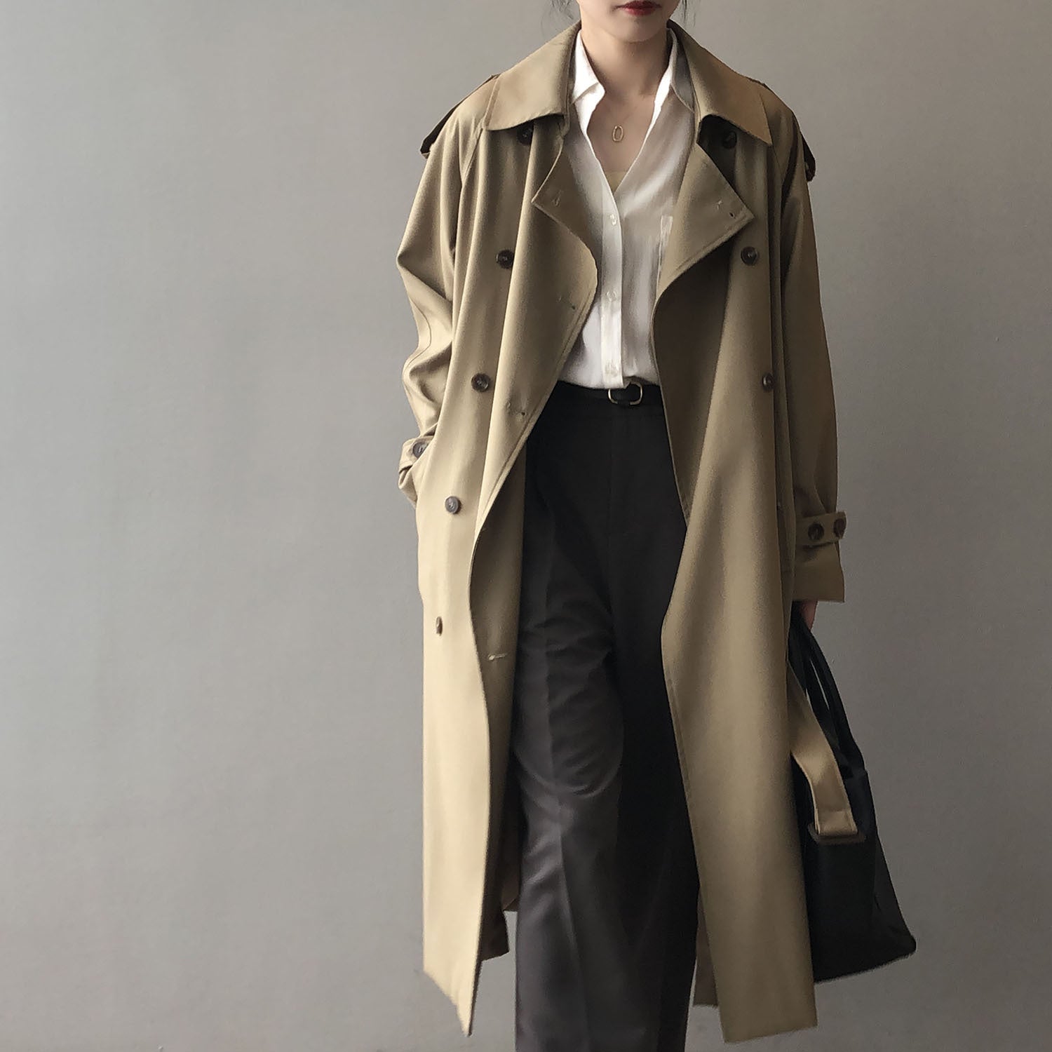 Long Trench Coat for Women Autumn Korean Elegant Loose Waist Tight Slimming Casual Coat for Women - ALTARIA