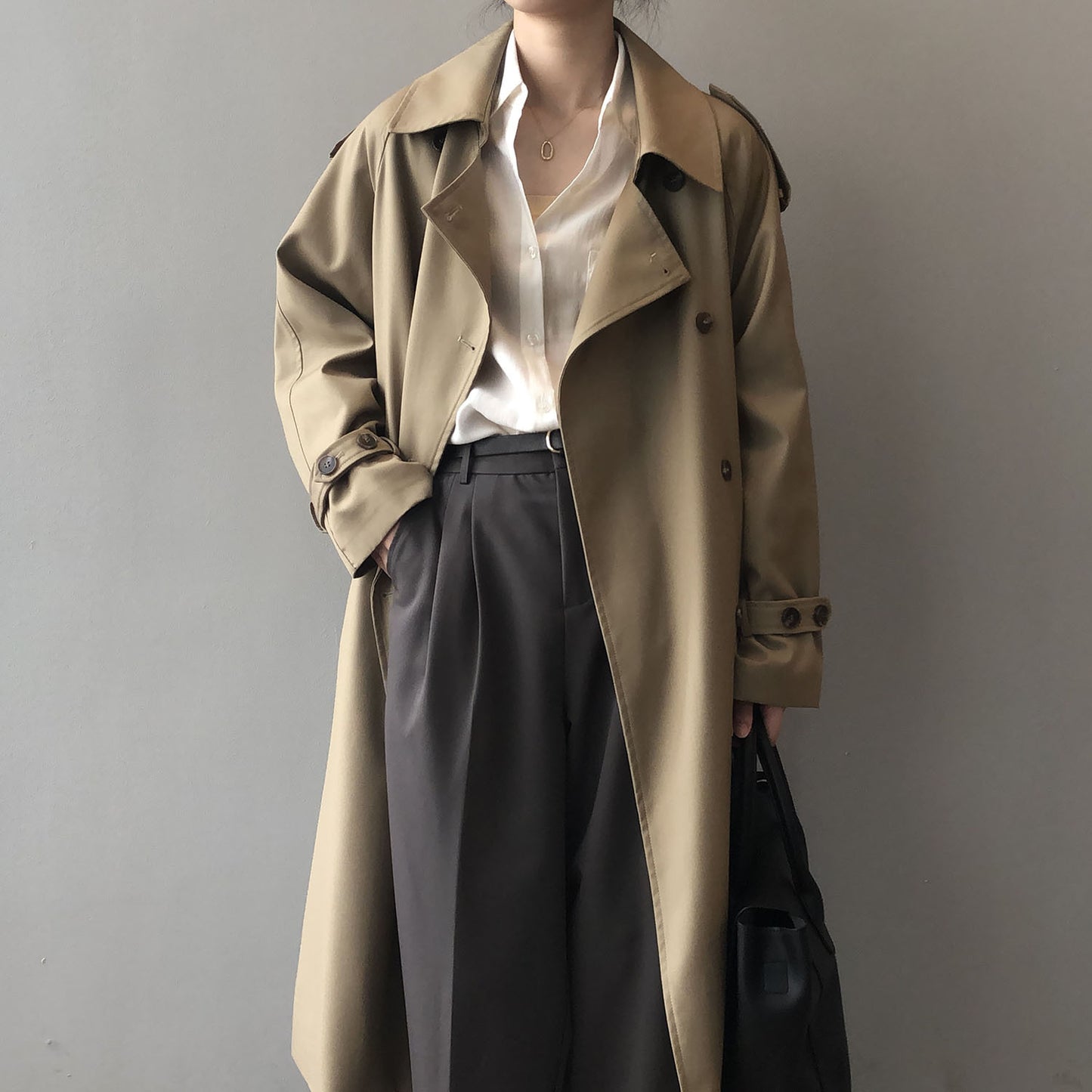 Long Trench Coat for Women Autumn Korean Elegant Loose Waist Tight Slimming Casual Coat for Women - ALTARIA