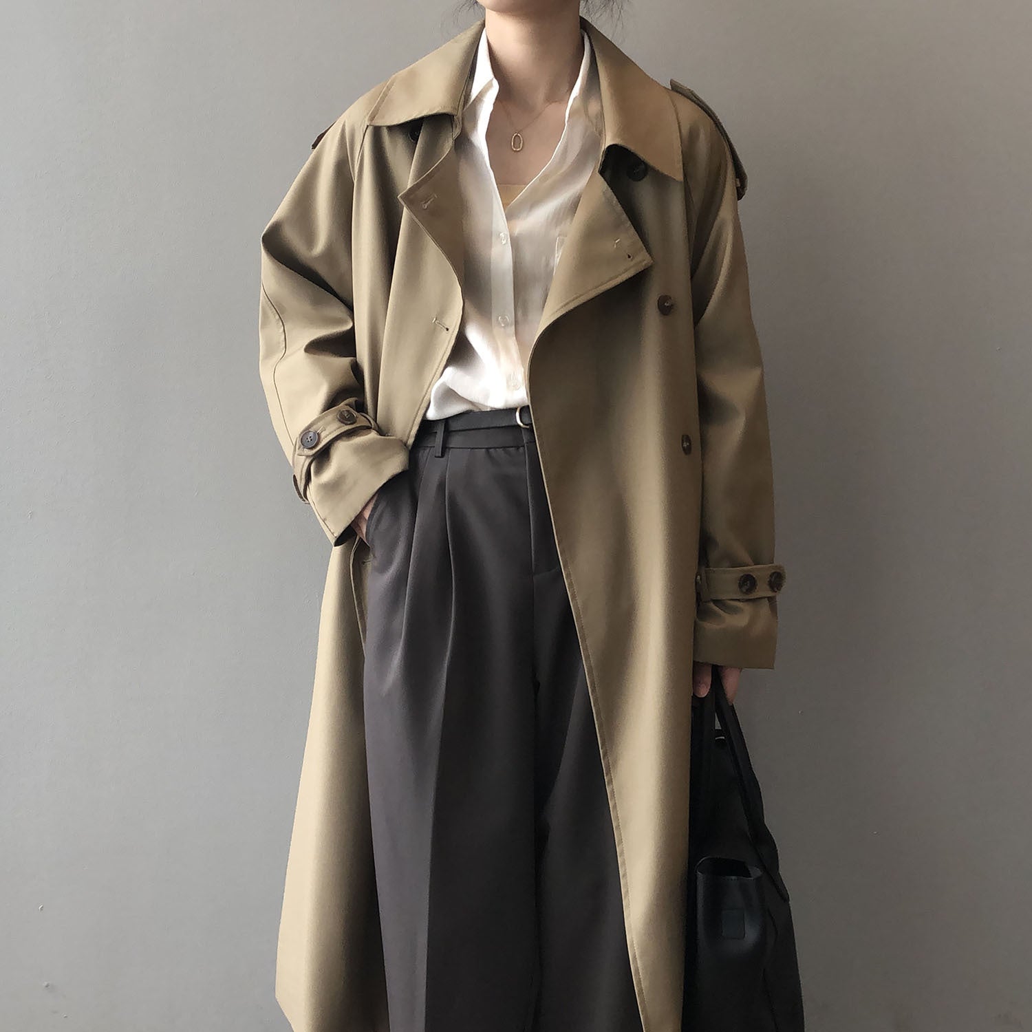 Long Trench Coat for Women Autumn Korean Elegant Loose Waist Tight Slimming Casual Coat for Women - ALTARIA