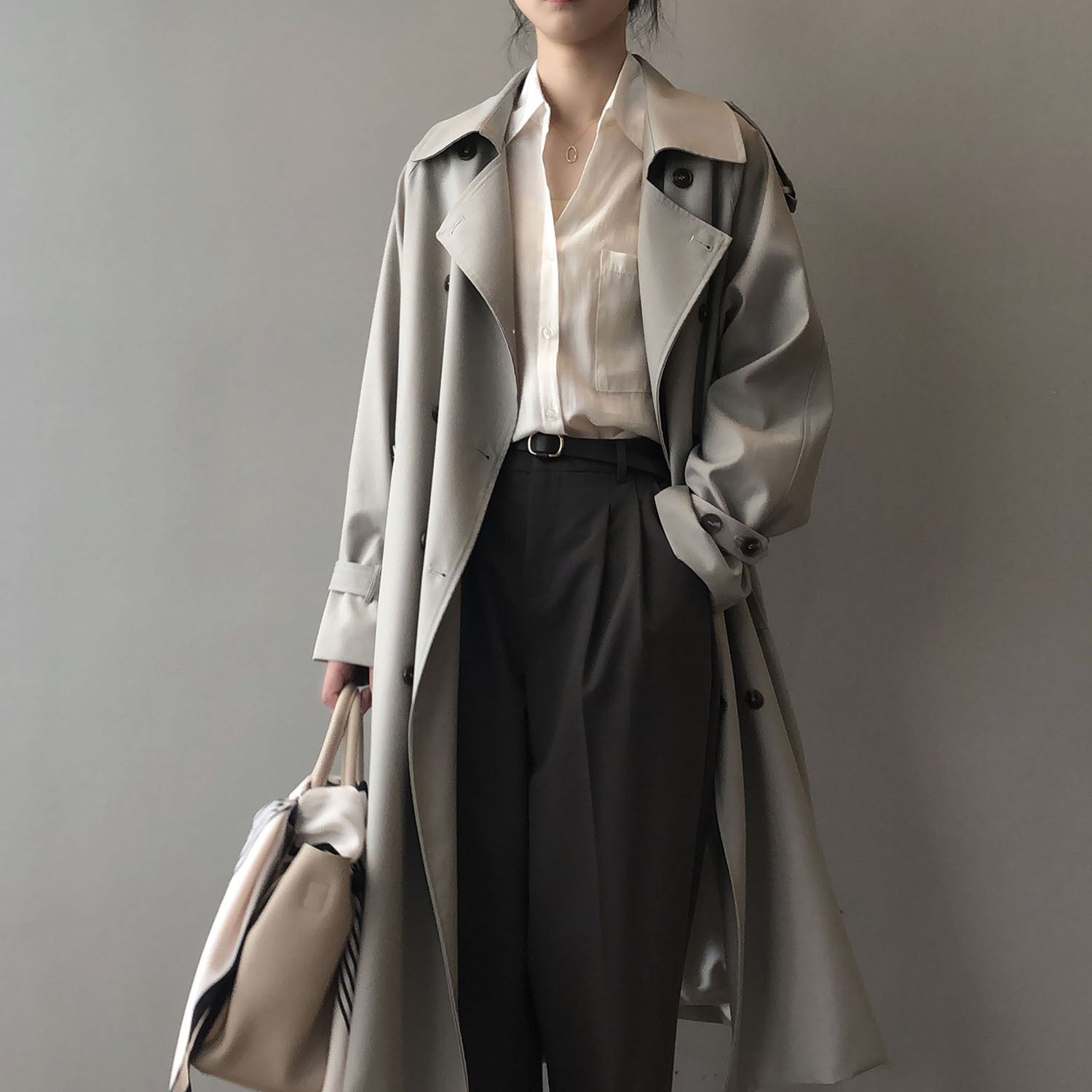 Long Trench Coat for Women Autumn Korean Elegant Loose Waist Tight Slimming Casual Coat for Women - ALTARIA