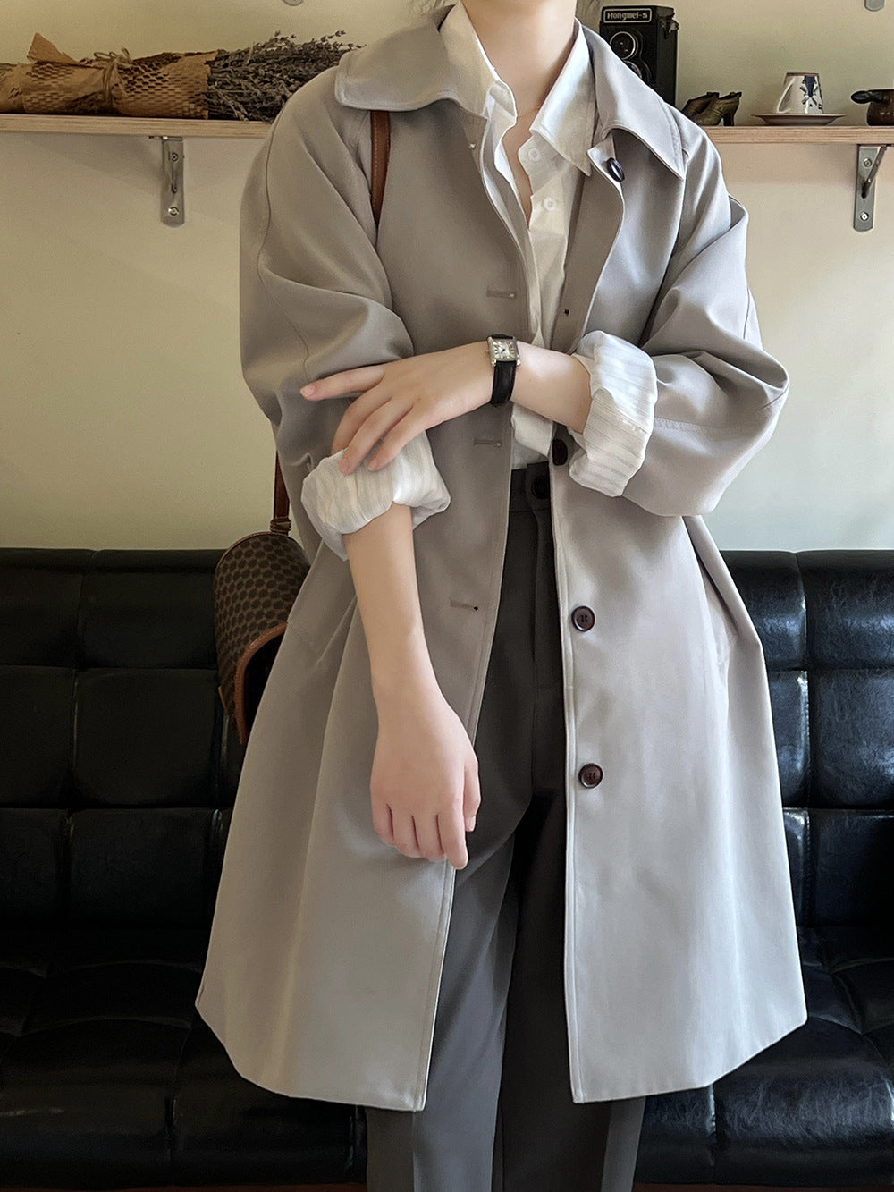 Korean Casual Trench Coat Women Spring Loose All Match Mid Length Coat - ALTARIA