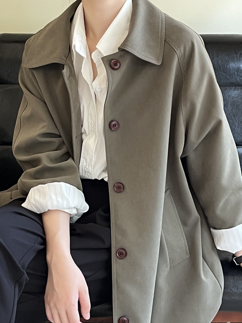 Korean Casual Trench Coat Women Spring Loose All Match Mid Length Coat - ALTARIA