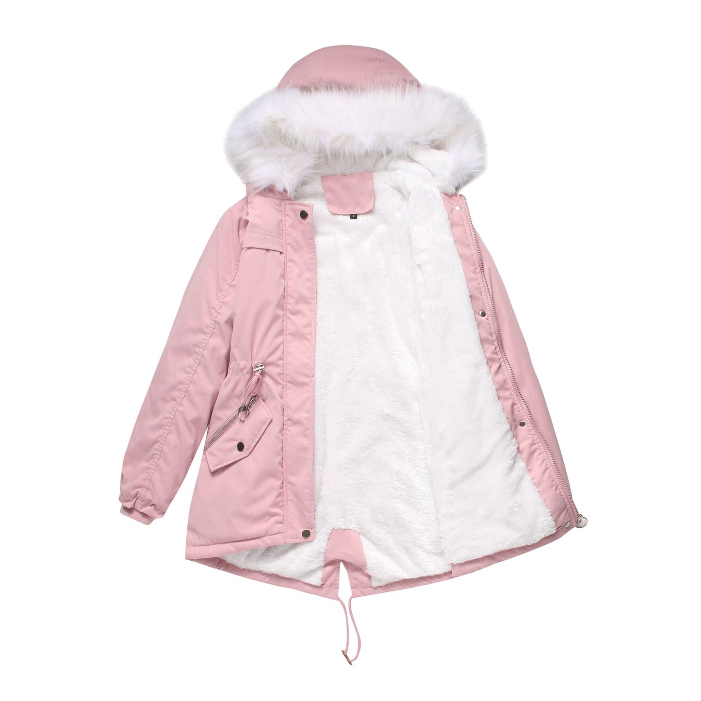 Women Cotton Padded Coat White Fur Collar Parka Mid Length Hooded Winter Warm Velvet Coat Woman Cotton Dress - ALTARIA