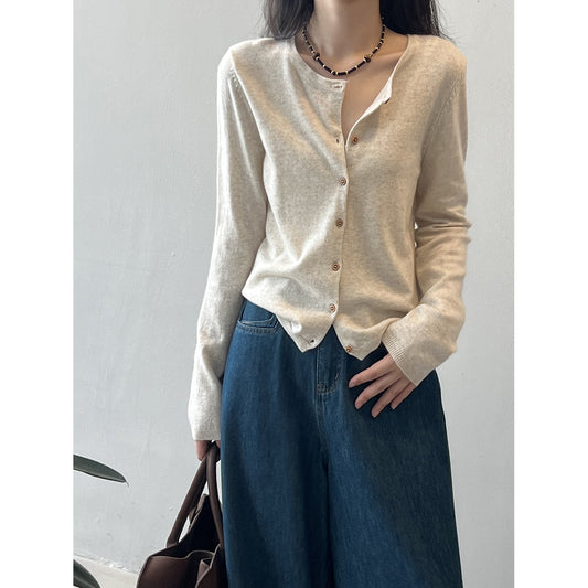 Contrast Color Striped Knitted Cardigan Women Spring round Neck Sweater Coat - ALTARIA