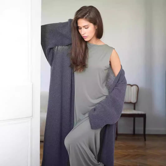 Autumn Winter Lengthened Blouse Women Mohair Knitted Hollow Out Cutout Out Sweater Cardigan Advanced Inverness - ALTARIA