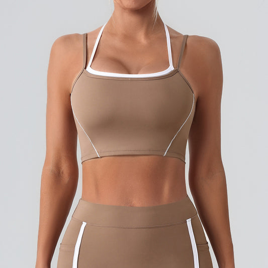 Faux Two Piece Halter Beauty Back Yoga Vest High Strength Running Sports Fitness Nude Feel Adjustable Strap Underwear - ALTARIA