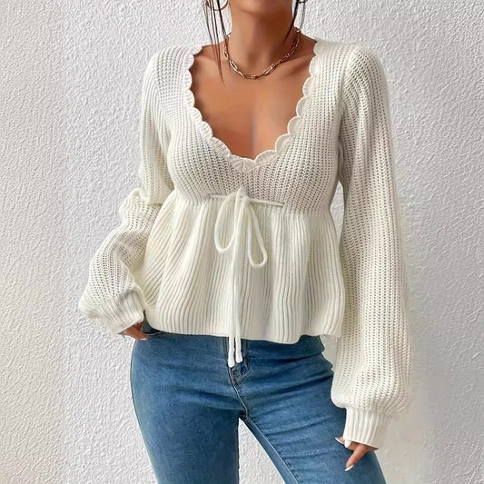 Autumn Winter Sexy Large V neck Pullover Knitted Sweater - ALTARIA