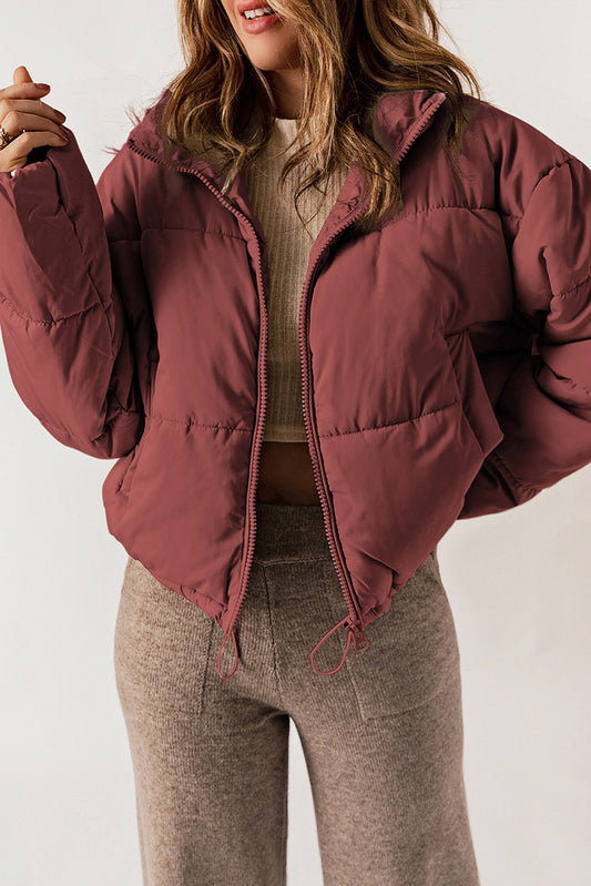 Casual All Matching Solid Color Warm Keeping Cotton Padded Coat Women Winter Stand Collar Thick Zipper Jacket Women - ALTARIA