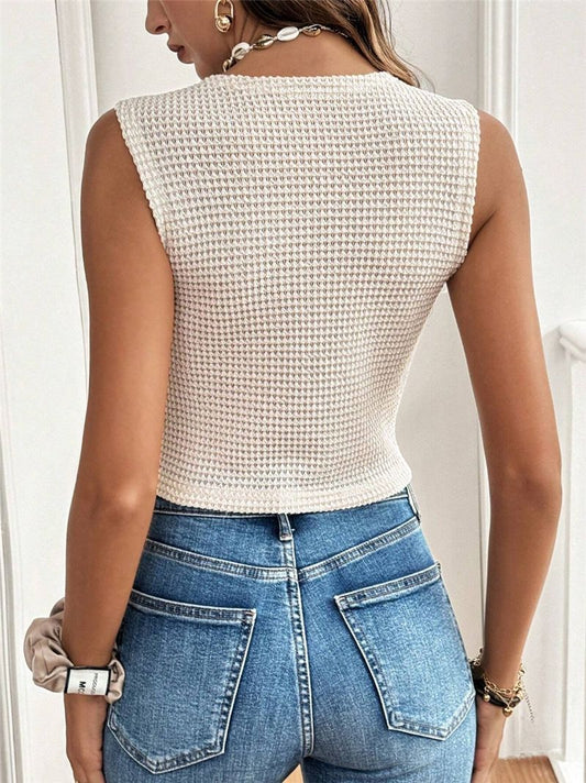 Casual Simple V neck Three Button Women Vest T shirt Top - ALTARIA