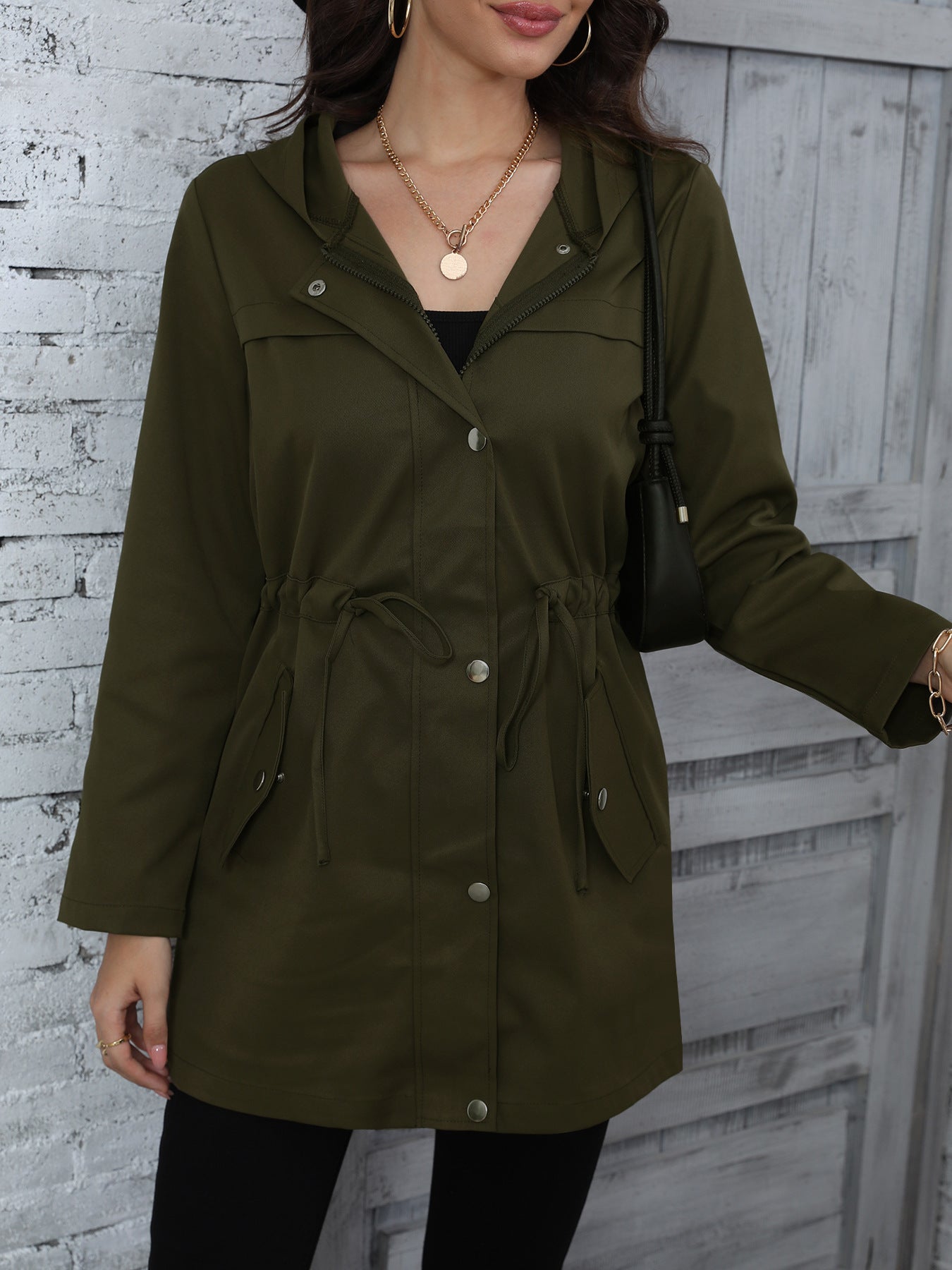 Women Clothing Spring Autumn Anorak Mid Length Waist Trimming Coat - ALTARIA