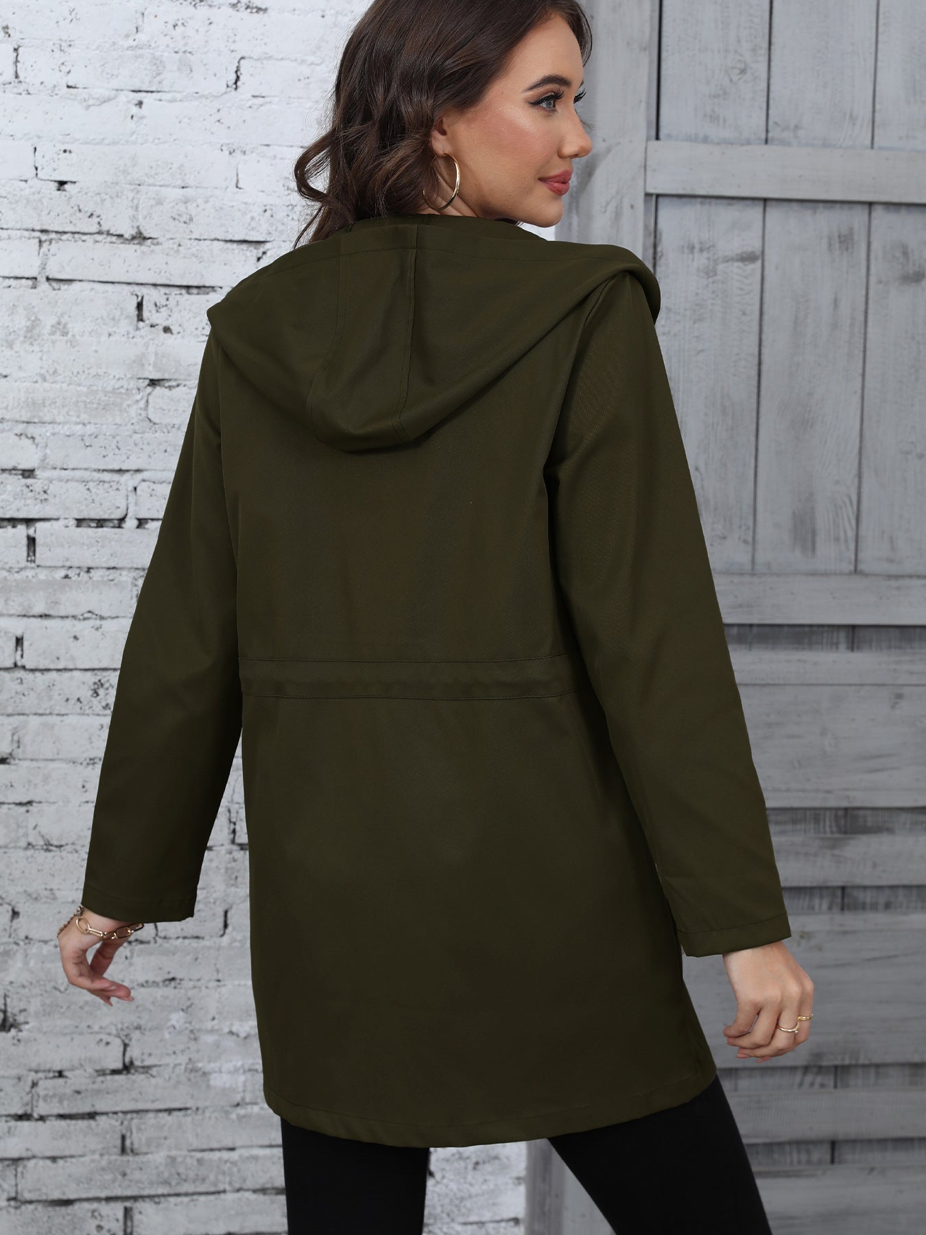 Women Clothing Spring Autumn Anorak Mid Length Waist Trimming Coat - ALTARIA