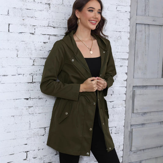 Women Clothing Spring Autumn Anorak Mid Length Waist Trimming Coat - ALTARIA