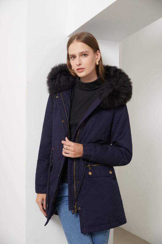 Autumn Winter Parka Women Fleece Lined Coat Women with Fur Collar Hooded Warm Jacket Loose Cotton Coat Plus Size - ALTARIA