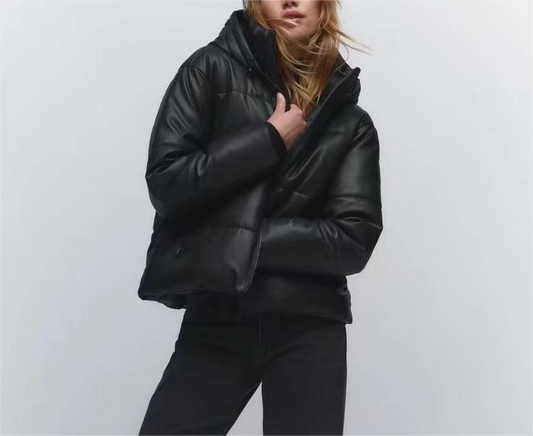 Autumn Women Clothing Faux Leather Faux Leather Loose Casual Cotton Coat - ALTARIA