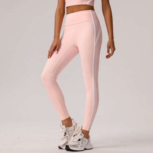 Contrast Color High Waist Nude Feel Yoga Pants Women Running Fitness Pants Outer Wear Anti Roll Tight Sports Pants - ALTARIA
