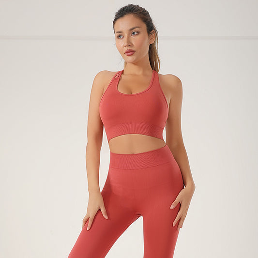 Seamless Knitted Sexy Sports Vest High Waist Hip Lift Trousers Yoga Suit Shock-Absorbing Bra Two-Piece Set - ALTARIA