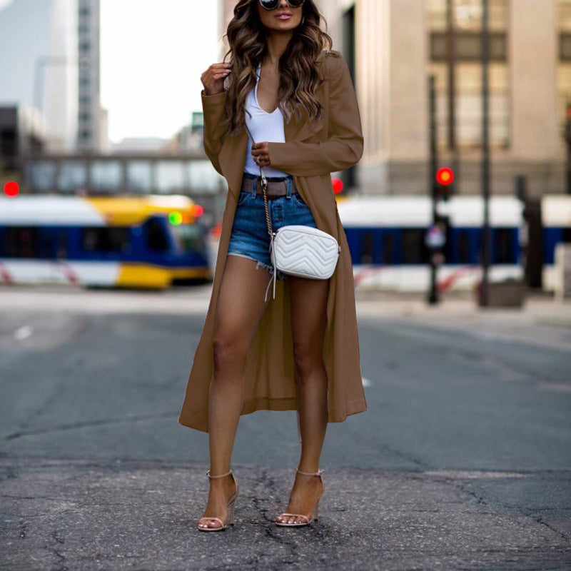 Long Sleeved Polo Collar Solid Color Trench Coat Autumn Winter Women Large Coat - ALTARIA