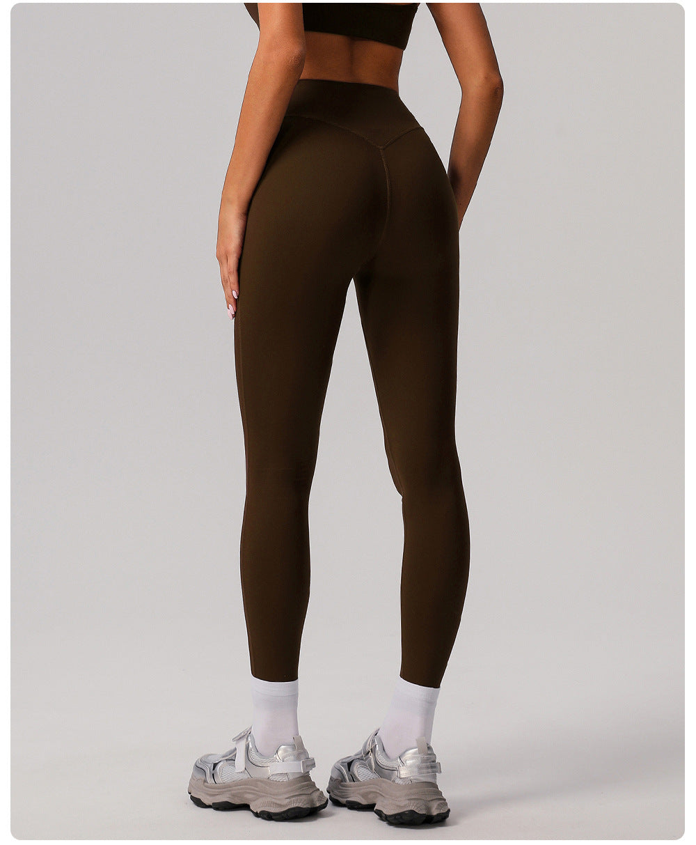 Nude Feel Yoga Pants Abdominal Shaping High Waist Fitness Pants Women Deep V Plunge Hip Lifting Outdoor Running Sports Leggings - ALTARIA