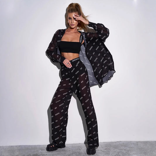 Printed Chiffon Trousers Women Spring Summer Sunscreen Shirt Outfit Casual Two Piece Sets Women - ALTARIA