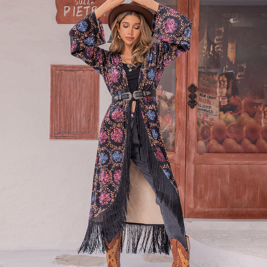 Printed Tassel Easy Matching Women Clothing Kimono Jacket - ALTARIA