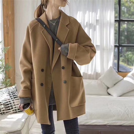 Small Reversible Cashmere Coat Women Short Loose Woolen Coat Women - ALTARIA