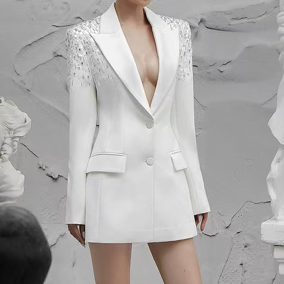 Spring Autumn Heavy Industry Beads Diamond Waist Slimming High End Quality Women Business Blazer Top - ALTARIA