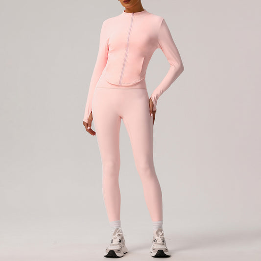 Contrast Color Slim Fit Thin Yoga Wear Women Yoga Trousers Outer Wear High Waist Workout Long Sleeve Casual Sports Set - ALTARIA