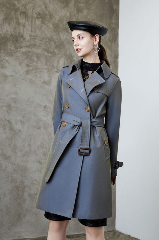 Element Long Trench Coat for Women Spring Autumn Chameleon Trench Coat for Women Elegant British Double Breasted - ALTARIA
