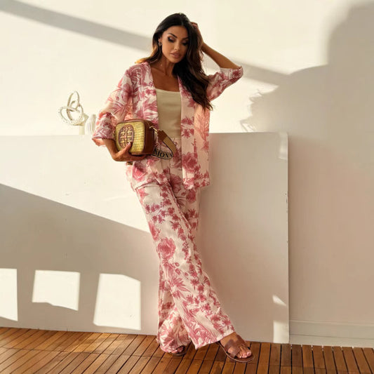 Supply Spring Women Casual Vacation Three Quarter Sleeve Trousers Two Piece Sets - ALTARIA