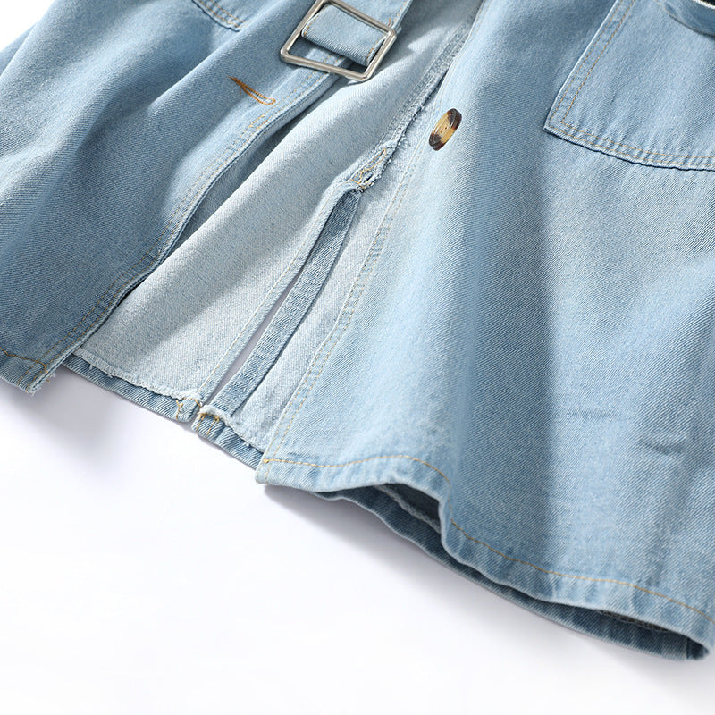 Women Clothing Belt Long Denim Trench Coat - ALTARIA