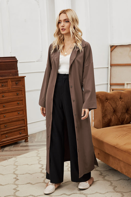 Autumn Winter Women Belt Single-Breasted Collared Large Swing Overknee Long Solid Color Coat - ALTARIA