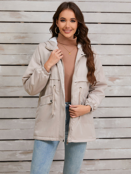Women Explosive Fur Liner Hooded Zipper Coat Autumn Winter Warm Thickening Shell Jacket - ALTARIA