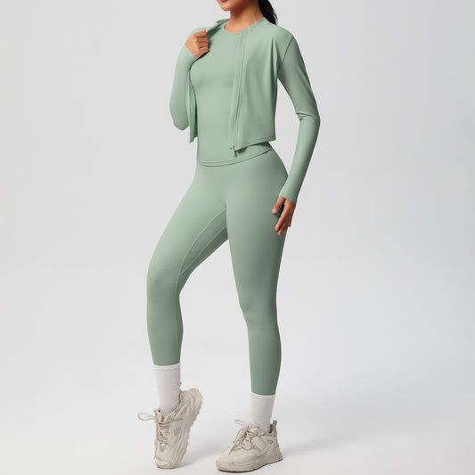Quick Drying Skin Friendly Slim Fit Long Sleeve Yoga Outdoor Running Thin Fitness Pants Sports Jacket Three Piece Set - ALTARIA