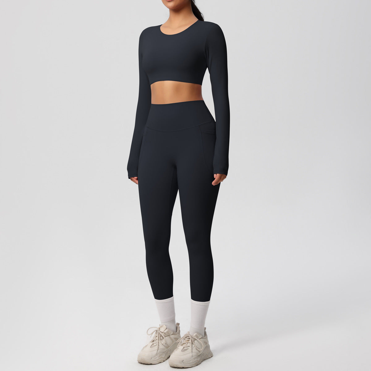 Solid Color Double Sided Brushed Breathable High Elastic Tight Yoga Clothes Suit Sports Running Fitness Two Piece Set - ALTARIA