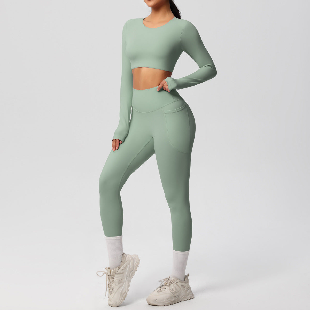 Solid Color Double Sided Brushed Breathable High Elastic Tight Yoga Clothes Suit Sports Running Fitness Two Piece Set - ALTARIA