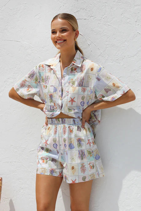 Spring Summer Printed Casual Shirt Shorts Two Piece Sets Office - ALTARIA