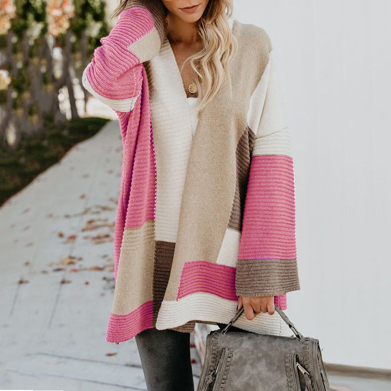 Autumn Winter Sweater Women Plus Size Loose Geometric Abstract Color Matching Sweater Cardigan Jumpers - ALTARIA