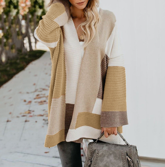 Autumn Winter Sweater Women Plus Size Loose Geometric Abstract Color Matching Sweater Cardigan Jumpers - ALTARIA