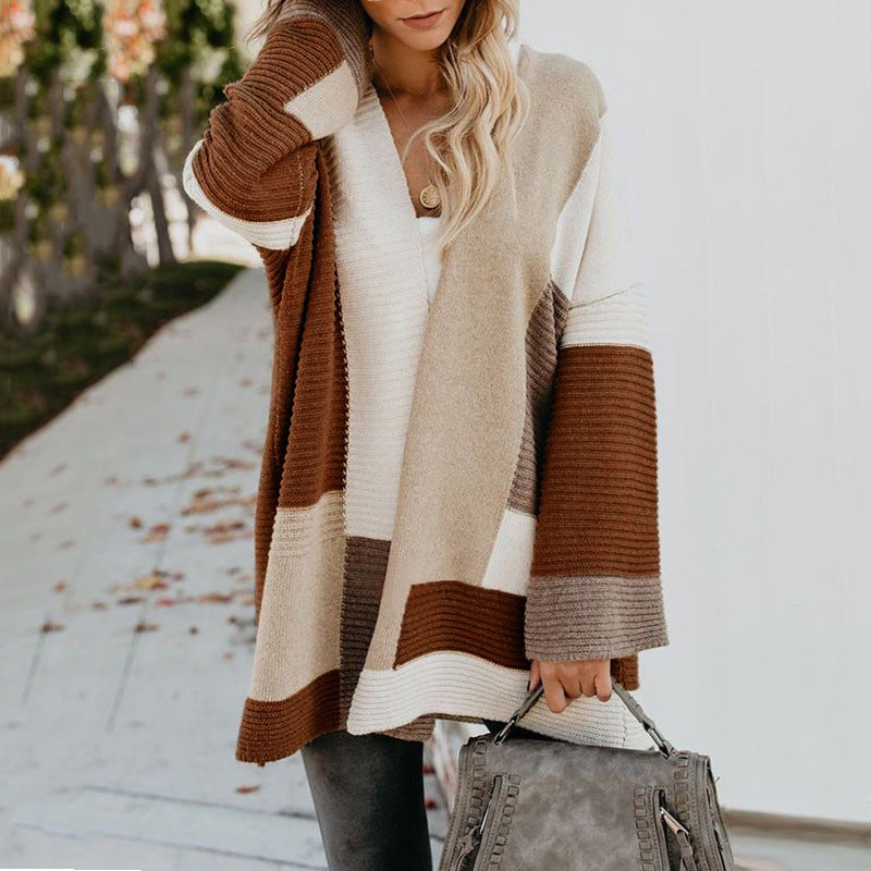 Autumn Winter Sweater Women Plus Size Loose Geometric Abstract Color Matching Sweater Cardigan Jumpers - ALTARIA