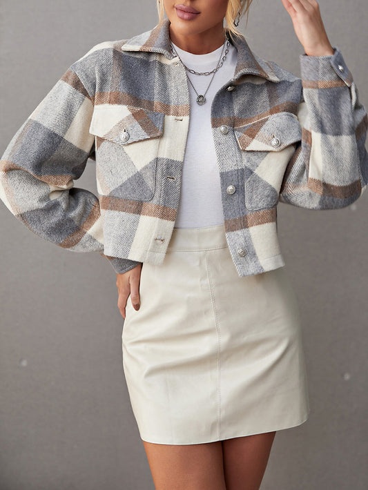 Fall Winter Lapels Single Breasted Shacket Office Women Clothing Woolen Short Coat - ALTARIA