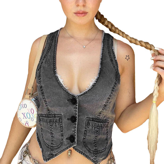 Slim Fit Denim Vest For Women - ALTARIA