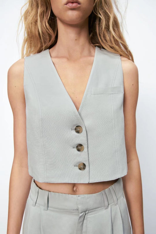 Women Clothing Summer Strap V neck Slim Fit Solid Color Vest - ALTARIA